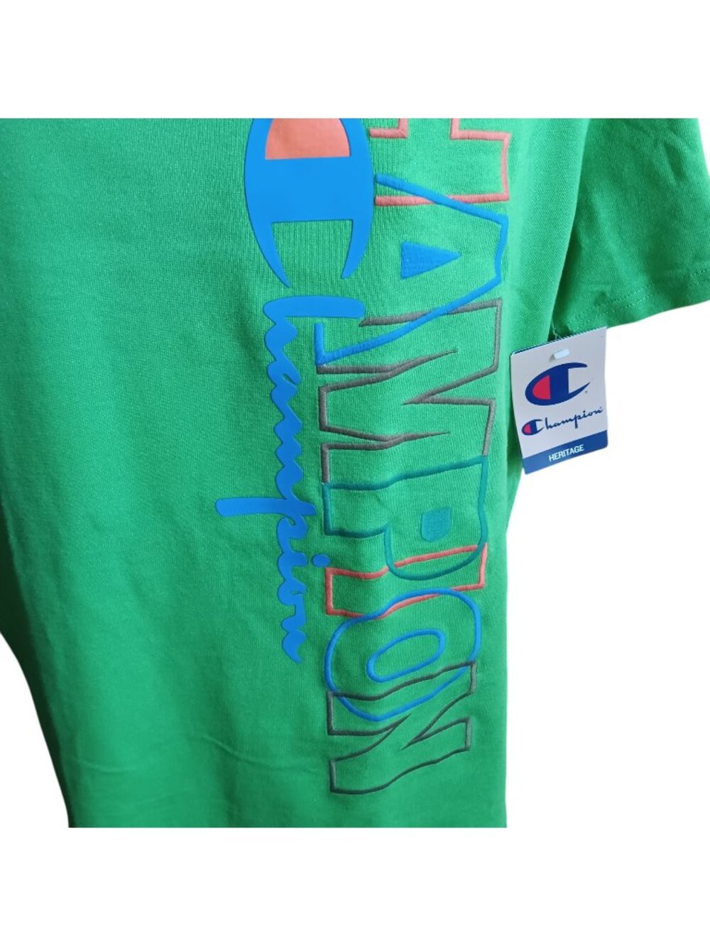 NWT T-shirt Large Champion Heritage Green Graphic 100% Cotton Heavyweight Y2K